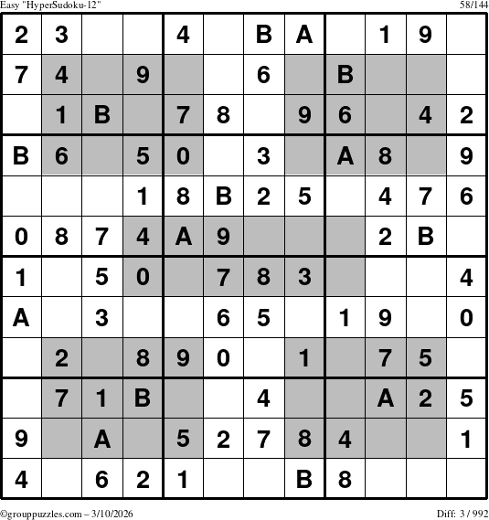 The grouppuzzles.com Easy HyperSudoku-12 puzzle for Tuesday March 10, 2026