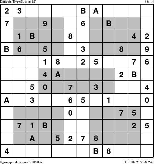 The grouppuzzles.com Difficult HyperSudoku-12 puzzle for Tuesday March 10, 2026