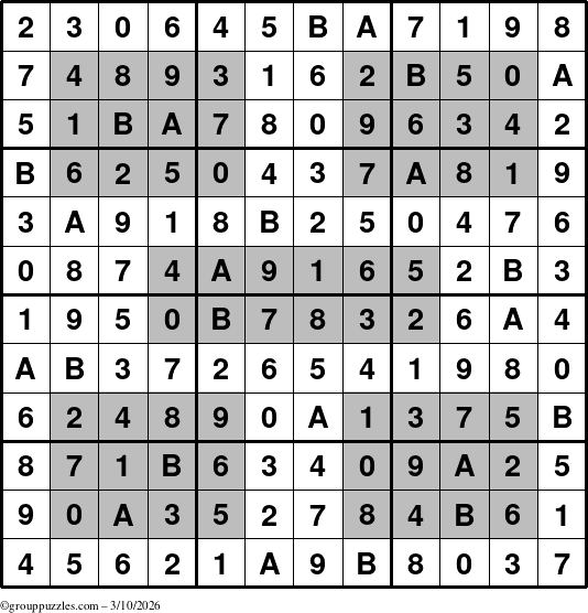 The grouppuzzles.com Answer grid for the HyperSudoku-12 puzzle for Tuesday March 10, 2026