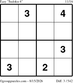 The grouppuzzles.com Easy Sudoku-4 puzzle for Saturday August 15, 2026