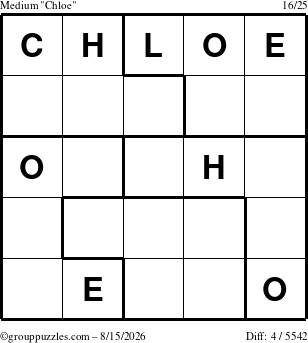 The grouppuzzles.com Medium Chloe puzzle for Saturday August 15, 2026