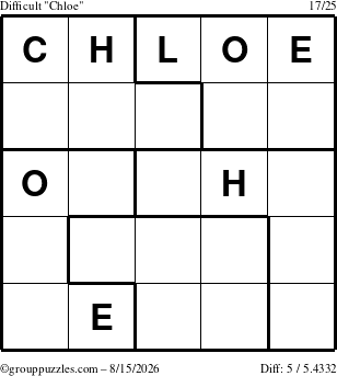 The grouppuzzles.com Difficult Chloe puzzle for Saturday August 15, 2026