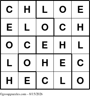 The grouppuzzles.com Answer grid for the Chloe puzzle for Saturday August 15, 2026