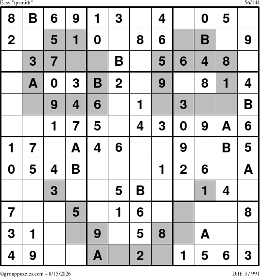 The grouppuzzles.com Easy tpsmith puzzle for Saturday August 15, 2026