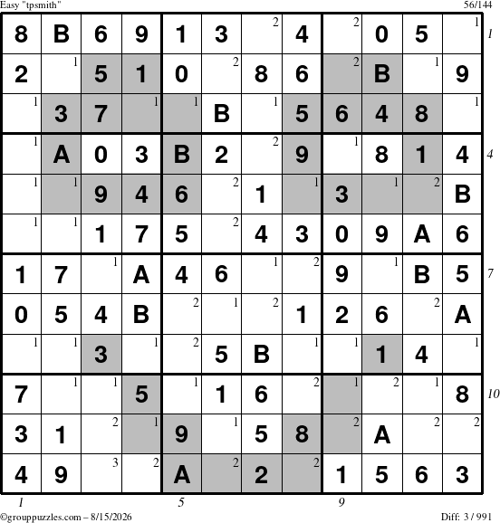 The grouppuzzles.com Easy tpsmith puzzle for Saturday August 15, 2026 with all 3 steps marked