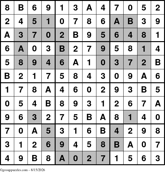 The grouppuzzles.com Answer grid for the tpsmith puzzle for Saturday August 15, 2026