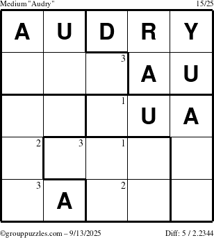 The grouppuzzles.com Medium Audry puzzle for Saturday September 13, 2025 with the first 3 steps marked