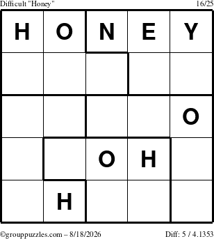 The grouppuzzles.com Difficult Honey puzzle for Tuesday August 18, 2026
