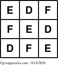 The grouppuzzles.com Answer grid for the TicTac-DEF puzzle for Tuesday August 18, 2026