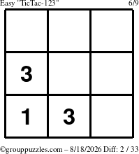 The grouppuzzles.com Easy TicTac-123 puzzle for Tuesday August 18, 2026