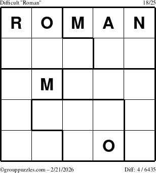 The grouppuzzles.com Difficult Roman puzzle for Saturday February 21, 2026