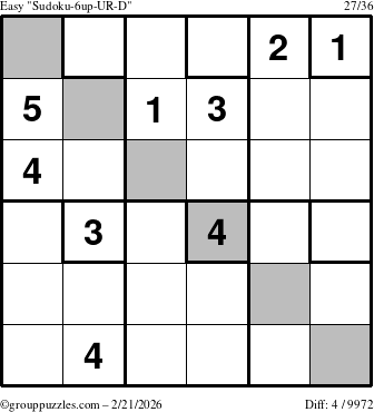 The grouppuzzles.com Easy Sudoku-6up-UR-D puzzle for Saturday February 21, 2026