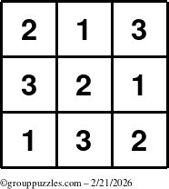 The grouppuzzles.com Answer grid for the TicTac-123 puzzle for Saturday February 21, 2026