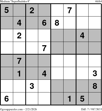The grouppuzzles.com Medium SuperSudoku-8 puzzle for Saturday February 21, 2026