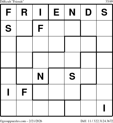 The grouppuzzles.com Difficult Friends puzzle for Saturday February 21, 2026