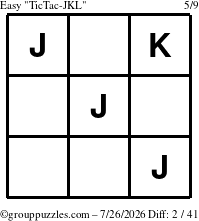 The grouppuzzles.com Easy TicTac-JKL puzzle for Sunday July 26, 2026