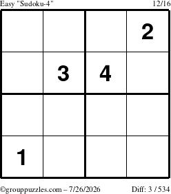 The grouppuzzles.com Easy Sudoku-4 puzzle for Sunday July 26, 2026