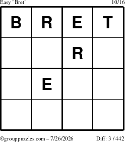 The grouppuzzles.com Easy Bret puzzle for Sunday July 26, 2026