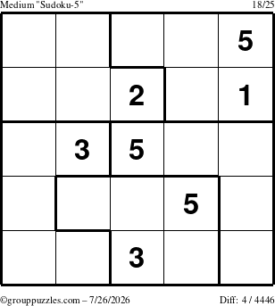 The grouppuzzles.com Medium Sudoku-5 puzzle for Sunday July 26, 2026