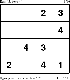 The grouppuzzles.com Easy Sudoku-4 puzzle for Thursday January 29, 2026