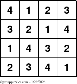 The grouppuzzles.com Answer grid for the Sudoku-4 puzzle for Thursday January 29, 2026