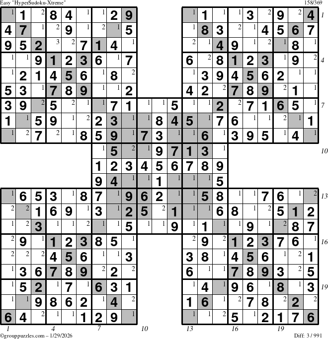 The grouppuzzles.com Easy cover-HyperXtreme puzzle for Thursday January 29, 2026 with all 3 steps marked