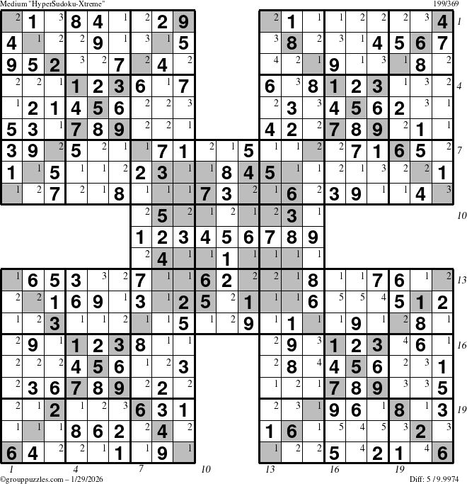 The grouppuzzles.com Medium cover-HyperXtreme puzzle for Thursday January 29, 2026, suitable for printing, with all 5 steps marked
