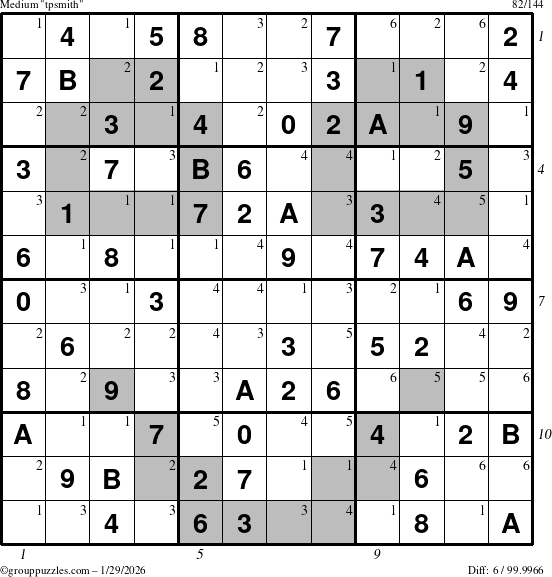 The grouppuzzles.com Medium tpsmith puzzle for Thursday January 29, 2026 with all 6 steps marked