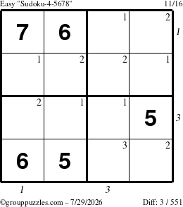 The grouppuzzles.com Easy Sudoku-4-5678 puzzle for Wednesday July 29, 2026 with all 3 steps marked