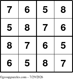 The grouppuzzles.com Answer grid for the Sudoku-4-5678 puzzle for Wednesday July 29, 2026
