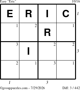 The grouppuzzles.com Easy Eric puzzle for Wednesday July 29, 2026 with all 3 steps marked
