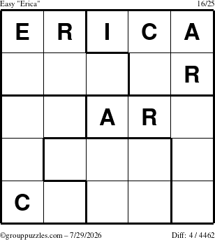The grouppuzzles.com Easy Erica puzzle for Wednesday July 29, 2026