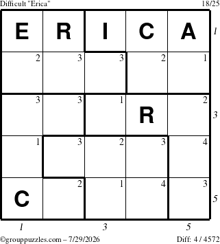 The grouppuzzles.com Difficult Erica puzzle for Wednesday July 29, 2026, suitable for printing, with all 4 steps marked