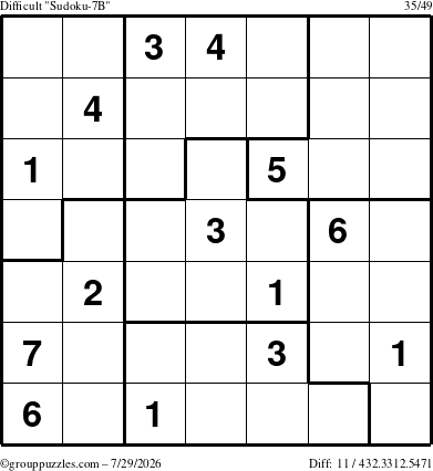 The grouppuzzles.com Difficult Sudoku-7B puzzle for Wednesday July 29, 2026