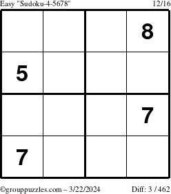 The grouppuzzles.com Easy Sudoku-4-5678 puzzle for Friday March 22, 2024