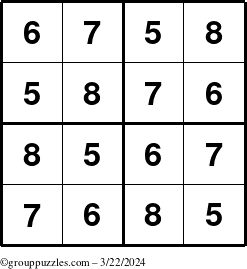 The grouppuzzles.com Answer grid for the Sudoku-4-5678 puzzle for Friday March 22, 2024