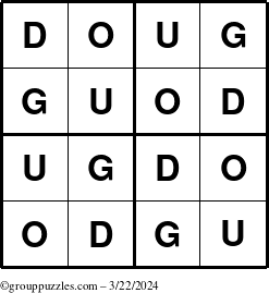The grouppuzzles.com Answer grid for the Doug puzzle for Friday March 22, 2024