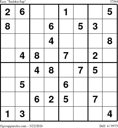 The grouppuzzles.com Easy Sudoku-8up puzzle for Friday March 22, 2024