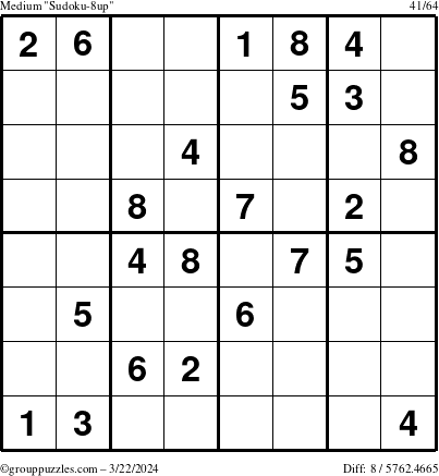 The grouppuzzles.com Medium Sudoku-8up puzzle for Friday March 22, 2024