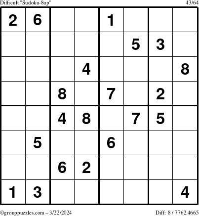 The grouppuzzles.com Difficult Sudoku-8up puzzle for Friday March 22, 2024