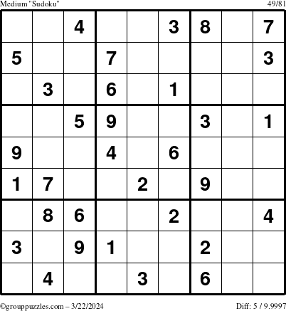 The grouppuzzles.com Medium Sudoku puzzle for Friday March 22, 2024