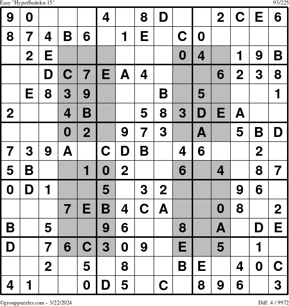 The grouppuzzles.com Easy HyperSudoku-15 puzzle for Friday March 22, 2024
