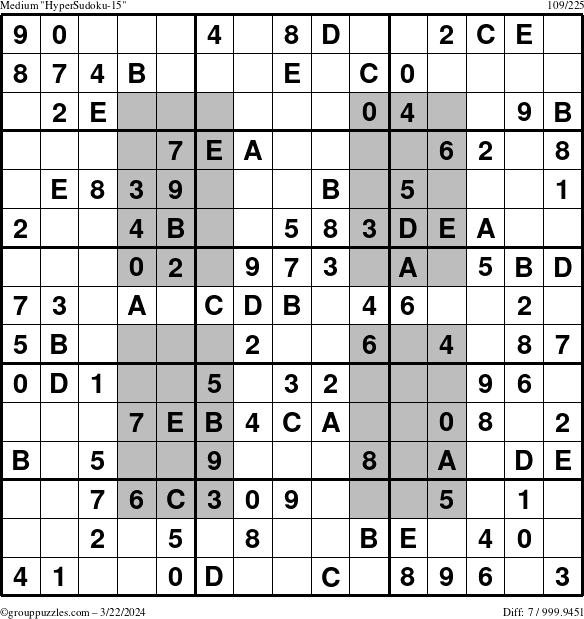 The grouppuzzles.com Medium HyperSudoku-15 puzzle for Friday March 22, 2024