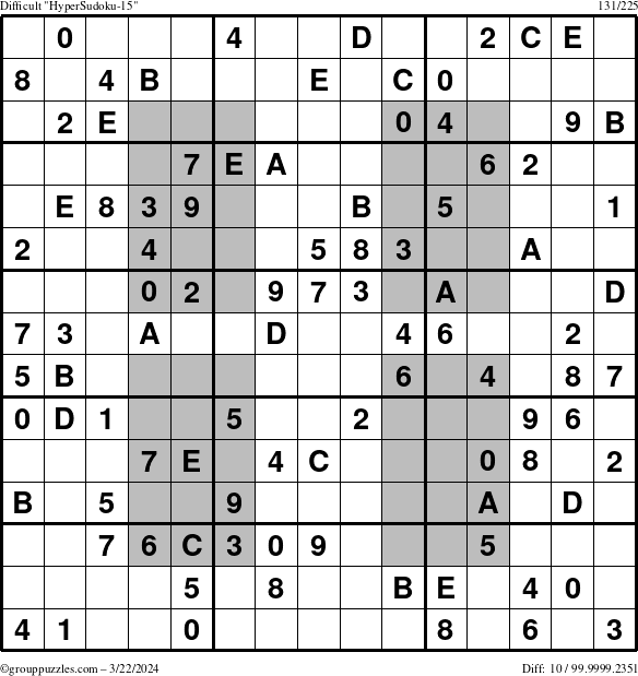 The grouppuzzles.com Difficult HyperSudoku-15 puzzle for Friday March 22, 2024