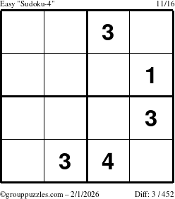 The grouppuzzles.com Easy Sudoku-4 puzzle for Sunday February 1, 2026