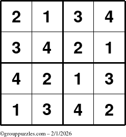 The grouppuzzles.com Answer grid for the Sudoku-4 puzzle for Sunday February 1, 2026