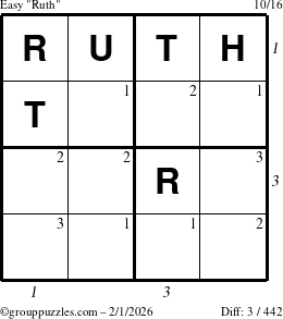 The grouppuzzles.com Easy Ruth puzzle for Sunday February 1, 2026 with all 3 steps marked