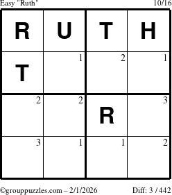 The grouppuzzles.com Easy Ruth puzzle for Sunday February 1, 2026 with the first 3 steps marked