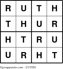 The grouppuzzles.com Answer grid for the Ruth puzzle for Sunday February 1, 2026