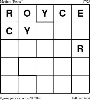 The grouppuzzles.com Medium Royce puzzle for Sunday February 1, 2026